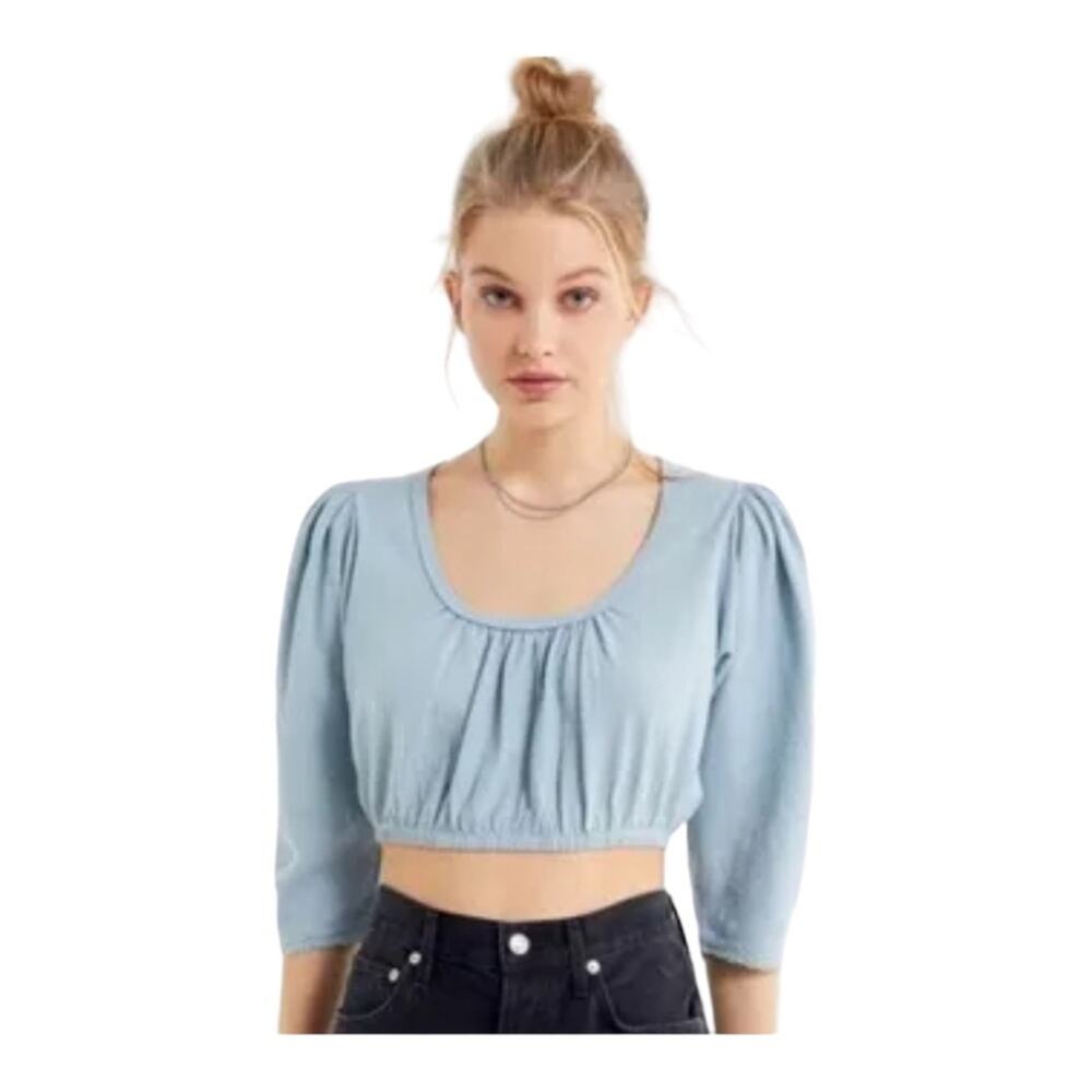 Urban Outfitters Maleia Puff Sleeve Coquette Pastel  Crop Top